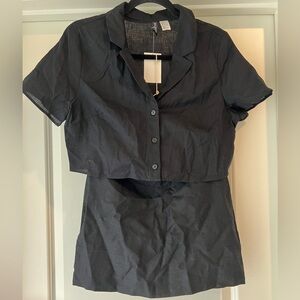 H&M Black Crop Short Sleeve Shirts & Black Mini Skirt